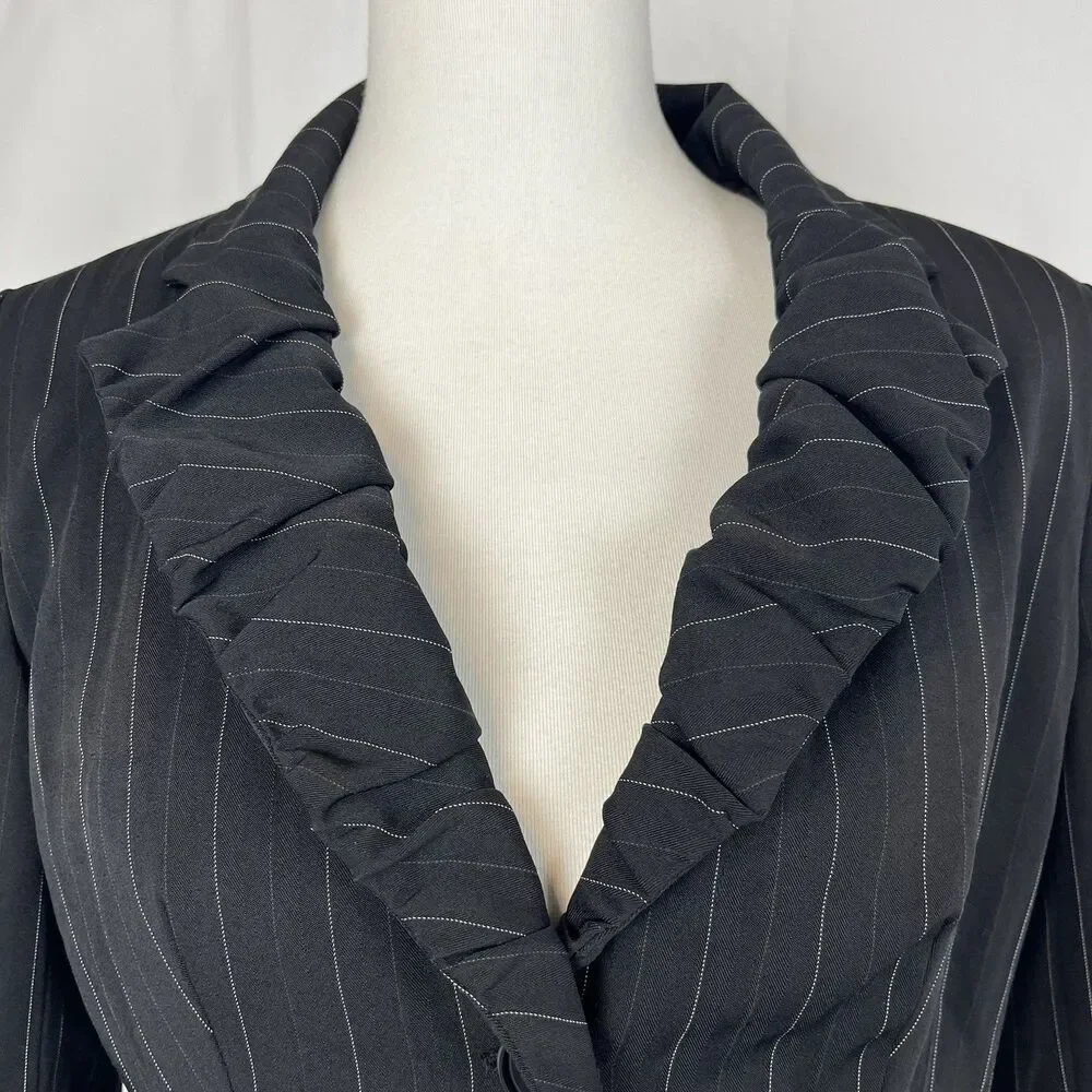 Bisou Bisou Steampunk Pin Striped Blazer Sz 10 Rouched Sleeve Workwear Office